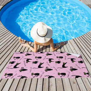 Toalha De Praia Nome e frase personalizados dos gatos pretos do mé