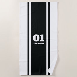 Toalha De Praia Nome e número da distribuição de esportes em preto