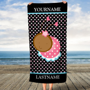 Toalha De Praia Nome e Sobrenome Personalizados de Corações Ladybu