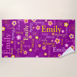 Toalha de praia nome flores Emily