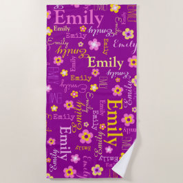 Toalha de praia nome flores Emily