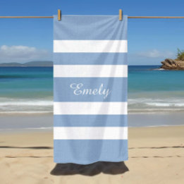 Toalha De Praia Nome Listras Azuis Modernas