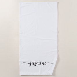 Toalha De Praia Nome Minimalista Branco Monograma Grande Script