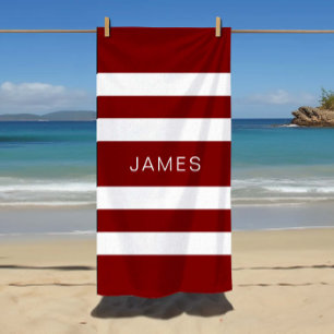 Toalha De Praia Nome moderno Burgundy Padrão striped