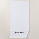 Toalha De Praia Nome Monograma Branco Minimalista Letra Maiúscula<br><div class="desc">Toalha de praia personalizada minimalista feminina com monograma branco e nome em letra cursiva. Este design apresenta seu primeiro nome em uma linda tipografia de letra manuscrita com cauda swash (ou caligrafia) em fundo branco. São fáceis de personalizar. Ótimo presente feminino e elegante para aquecimento de casa, também para aniversário,...</div>