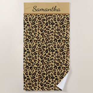 Toalha De Praia Nome Monograma Estampa de Leopardo Cheetah Animal