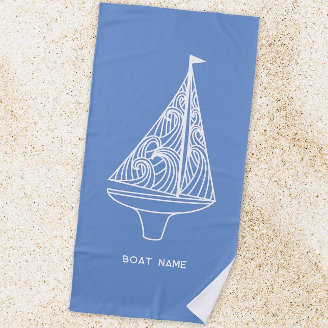 Toalha De Praia Nome Náutico da Embarcação de Navegação (Sailing boat nautical personalized boat name beach towel)