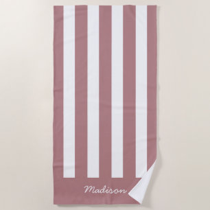Toalha De Praia Nome Personalizado com Strike Pink e Branco Dusty
