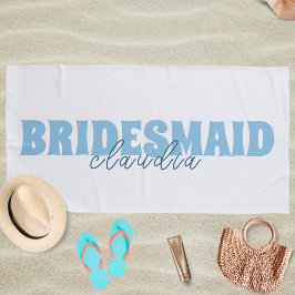 Toalha De Praia Nome Personalizado da Bridesmaid Branco e Azul