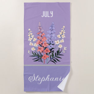 Toalha De Praia Nome Personalizado da Flor de Nascimento do Julho