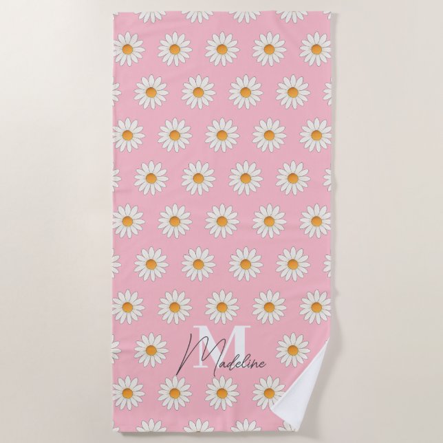 Toalha De Praia Nome Personalizado Daisy Floral Beach Towel (Frente)