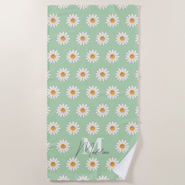 Toalha De Praia Nome Personalizado Daisy Floral Beach Towel (Frente)
