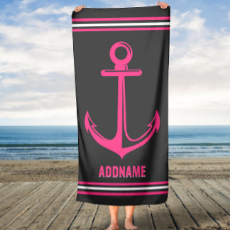 Toalha De Praia Nome Personalizado de Âncora Rosa
