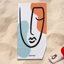 Toalha De Praia Nome Personalizado de Arte Abstrato de Linha Azul 