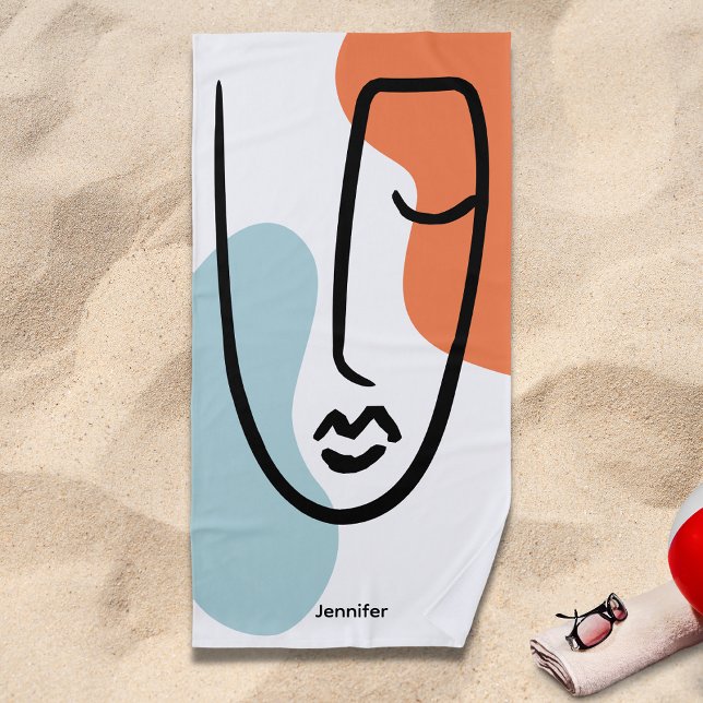 Toalha De Praia Nome Personalizado de Arte Abstrato de Linha Azul  (Criador carregado)