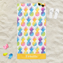 Toalha De Praia Nome Personalizado de Cor Amarela-Amarela-Tropical