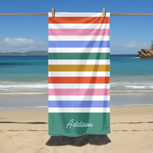 Toalha De Praia Nome Personalizado de Faixa Colorida