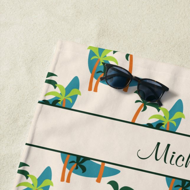 Toalha De Praia Nome Personalizado de Oásis de Palma Moderna do Me (In Situ)