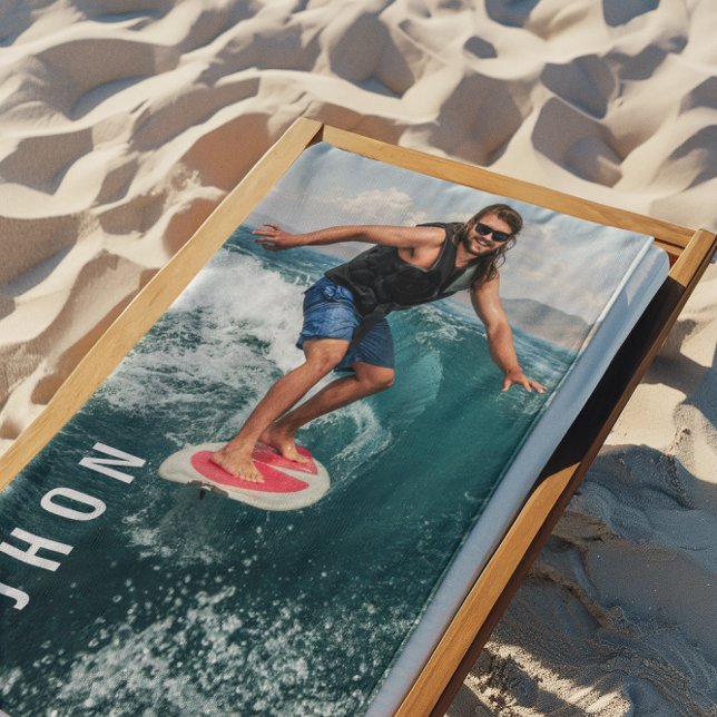 Toalha De Praia Nome Personalizado de Verão de Praia Azul de Onda  (Criador carregado)