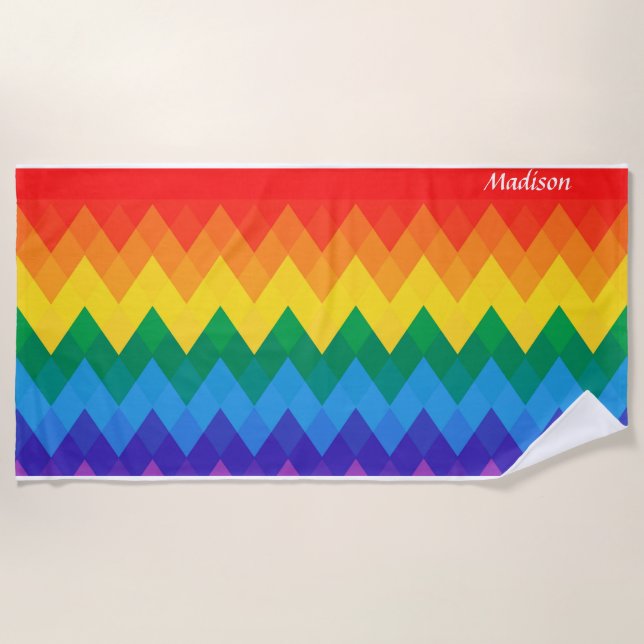 Toalha De Praia Nome Personalizado do Gradiente do Arco-Íris | Est (Frente)