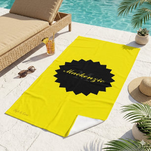 Toalha De Praia Nome Personalizado e Inicial em Amarelo Ensolarado