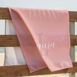 Toalha De Praia Nome personalizado em roteiro de monograma cor-de-