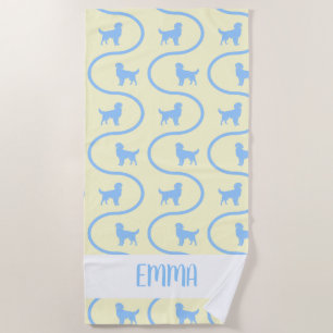 Toalha De Praia Nome Personalizado Golden Retriever Onda Azul Gé