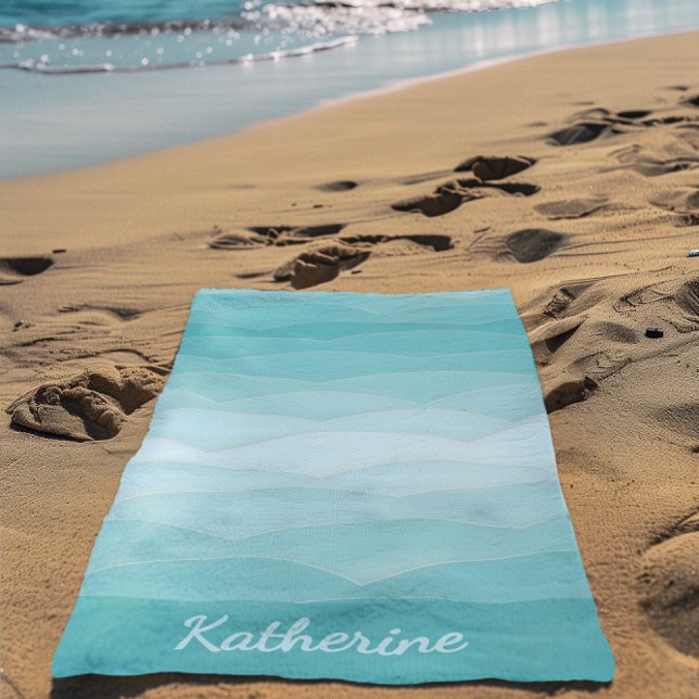 Toalha De Praia Nome Personalizado Gradiente de Onda do Oceano Mod (Criador carregado)
