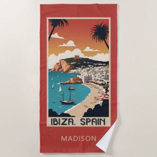 Toalha De Praia Nome Personalizado Ibiza, Poster de viagens de Esp