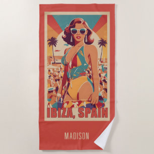 Toalha De Praia Nome Personalizado Ibiza, Poster de viagens de Esp