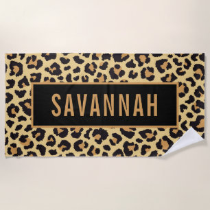 Toalha De Praia Nome personalizado Leopard Animal Print Patterno C