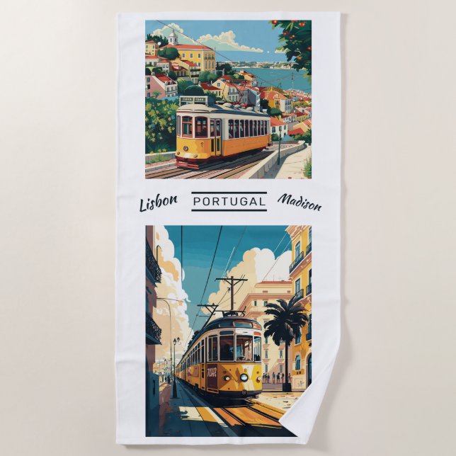 Toalha De Praia Nome Personalizado Lisboa Portugal (Frente)