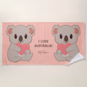 Toalha De Praia Nome Personalizado, Texto e Cor Amor Koala