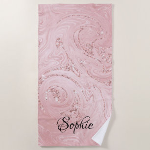 Toalha De Praia Nome Rosa Brilhante Girly Sparkle rosa Dourado