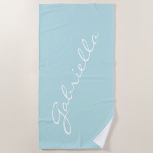 Toalha De Praia Nome Simples Minimalista em Script Pastel Aquamari