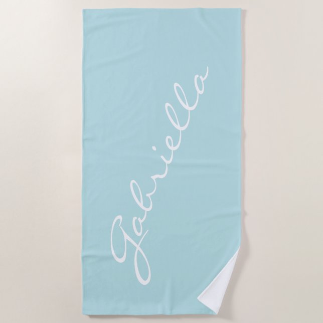 Toalha De Praia Nome Simples Minimalista em Script Pastel Aquamari (Frente)