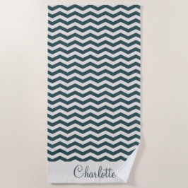 Toalha De Praia Nome verde-teal pastel em listra zigue-zague geomé