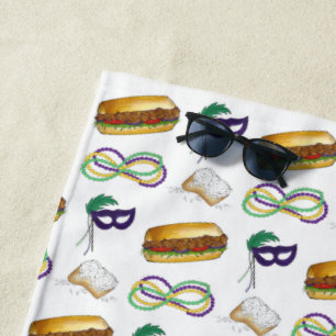 Toalha De Praia Nova Orleans Mardi Gras Beignet Miçanga Mask Po'Bo