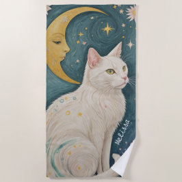 Toalha De Praia O Gato Branco Encantador com Olhos Verdes