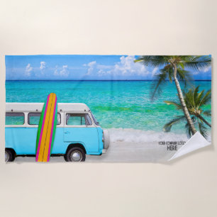 Toalha De Praia O logotipo da sua empresa Beach Blue Van & Surfboa