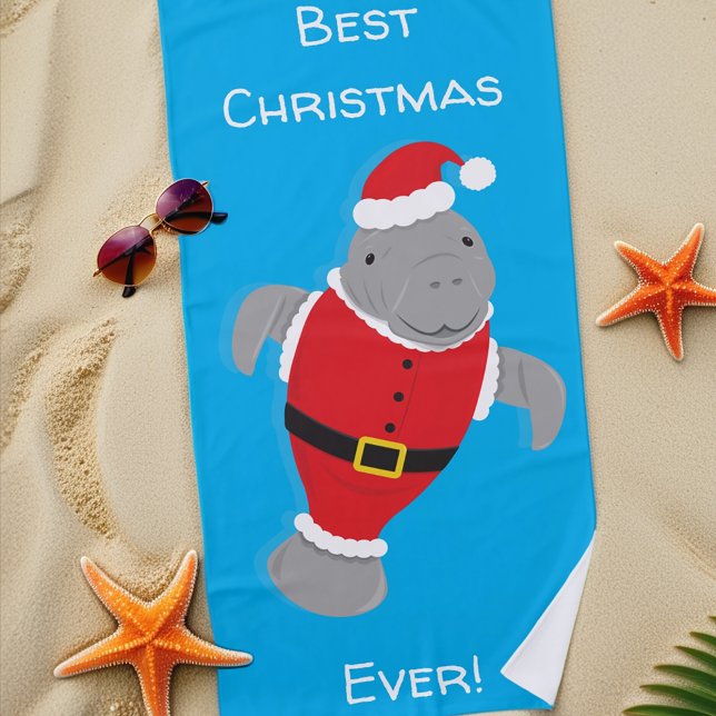 Toalha De Praia O melhor Natal de todos os Papais noeis Manateou N (Make Christmas a day at the beach by gifting this fun beach towel!)