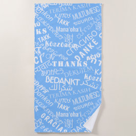 Toalha De Praia Obrigado Texto Multilingual Blue Beach Towel