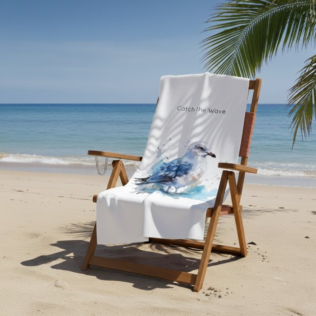 Toalha De Praia Ocean Breeze: Watercolor Seagull (Criador carregado)