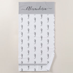 Toalha De Praia Ocean Seacavalo Tropical Cinza Beach Towel