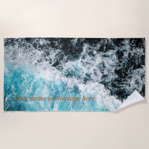 Toalha De Praia Oceano Negro Azul Onda O Havaí Personalizável