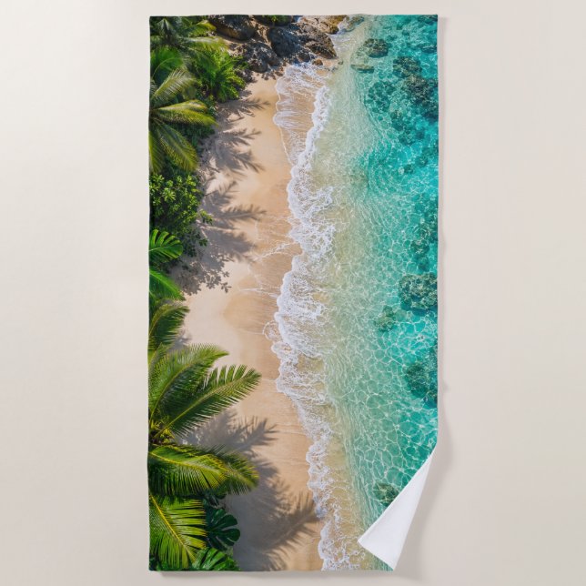 Toalha de Praia Oceano Turquesa Paraíso Tropical (Frente)