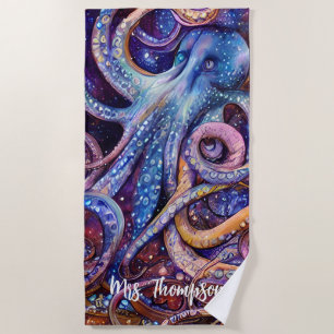 Toalha De Praia Octopus com nome personalizado Vida Aquática