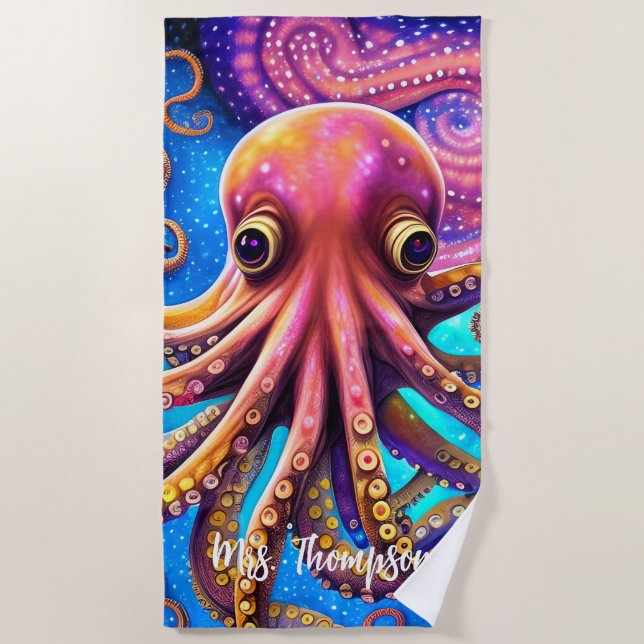 Toalha De Praia Octopus Kraken com nome personalizado (Frente)