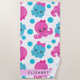 Toalha De Praia Octopus Patterno, Octopus Fresco, Mar, Seu Nome