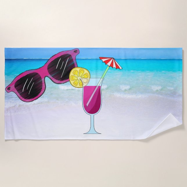 Toalha De Praia Óculos solares e bebidas Beach Towel (Frente)